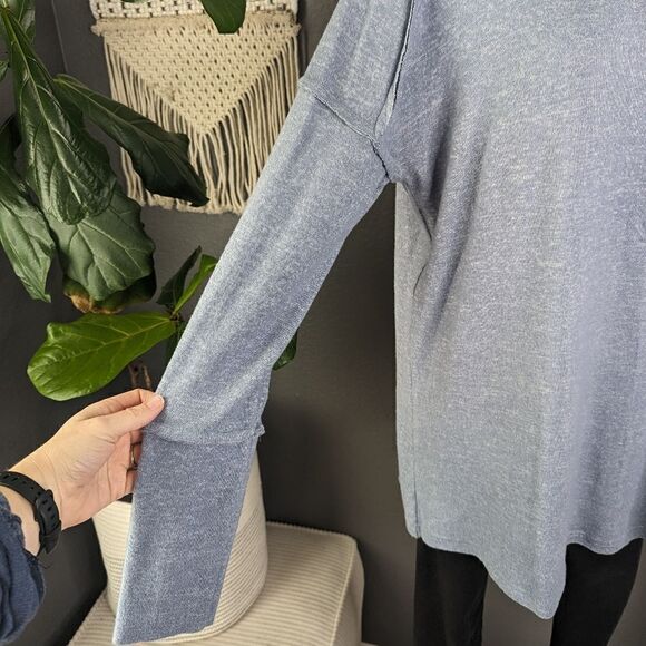 Easel Oversized Washed Cotton Blue Long Sleeve Tunic Top - Picture 4 of 8